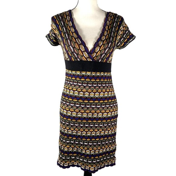 M Missoni Multicolor Patterned Knit Plunge Neck Dress XS designer luxury merino - Picture 1 of 11